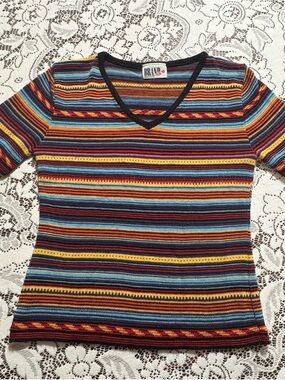 BRAND V V-Neck Multicolor Striped Short Sleeve Tee